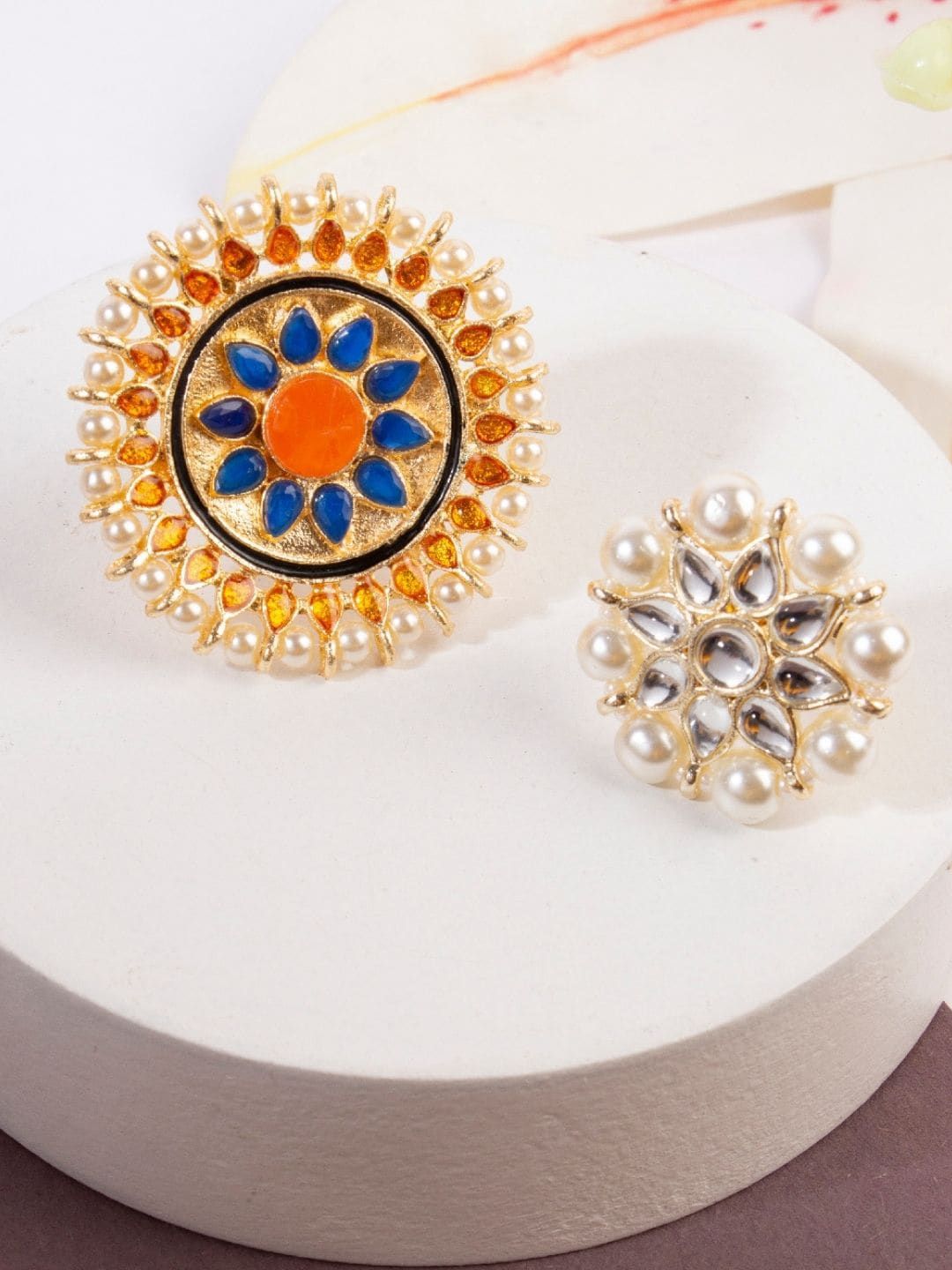 AccessHer Women Pack of 2 Gold-Plated Stone studded Adjustable Finger Rings Price in India