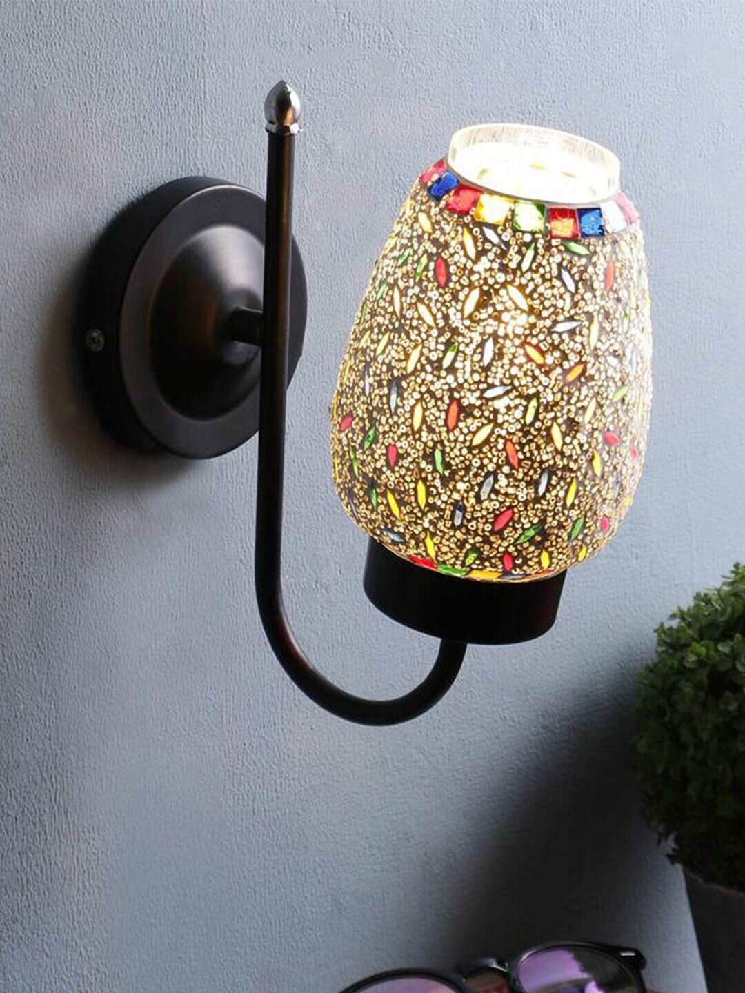 Devansh Multicoloured Traditional Wall Mounted Lamp With Iron Base Price in India