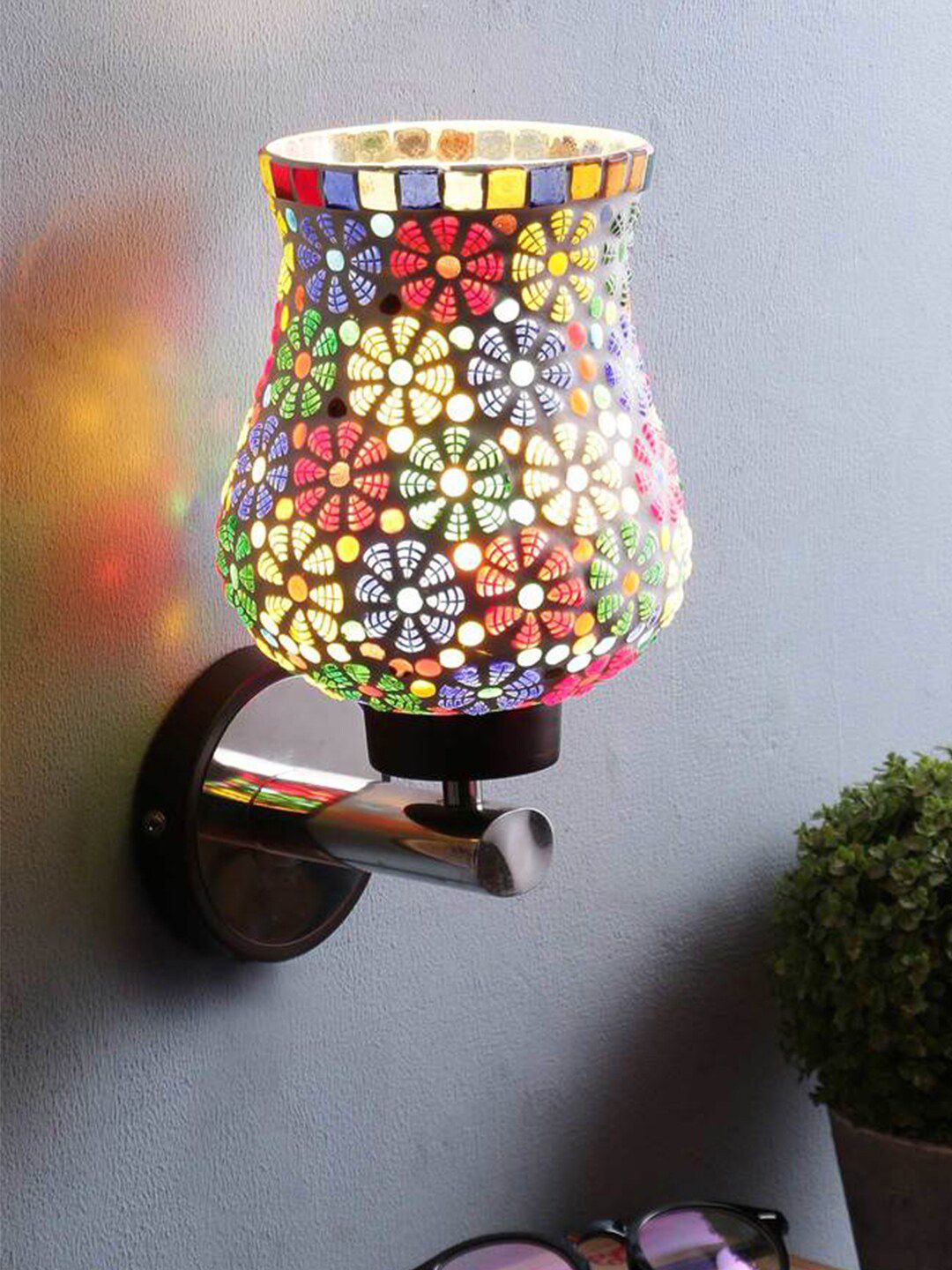 Devansh Multicoloured Glass Wall Mounted Lamp with Iron Base Price in India