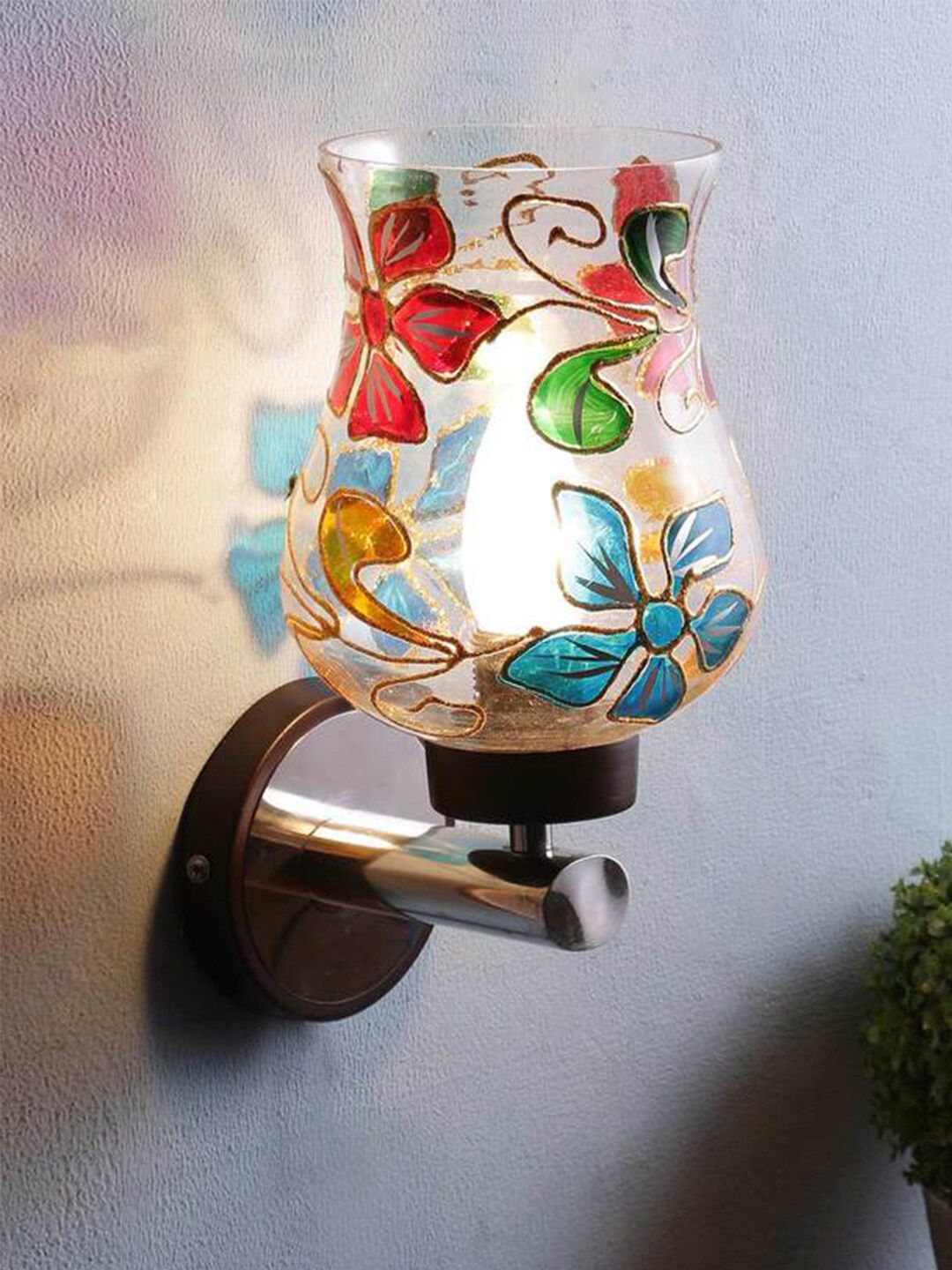 Devansh White Floral Printed Traditional Wall Mounted Lamp Price in India