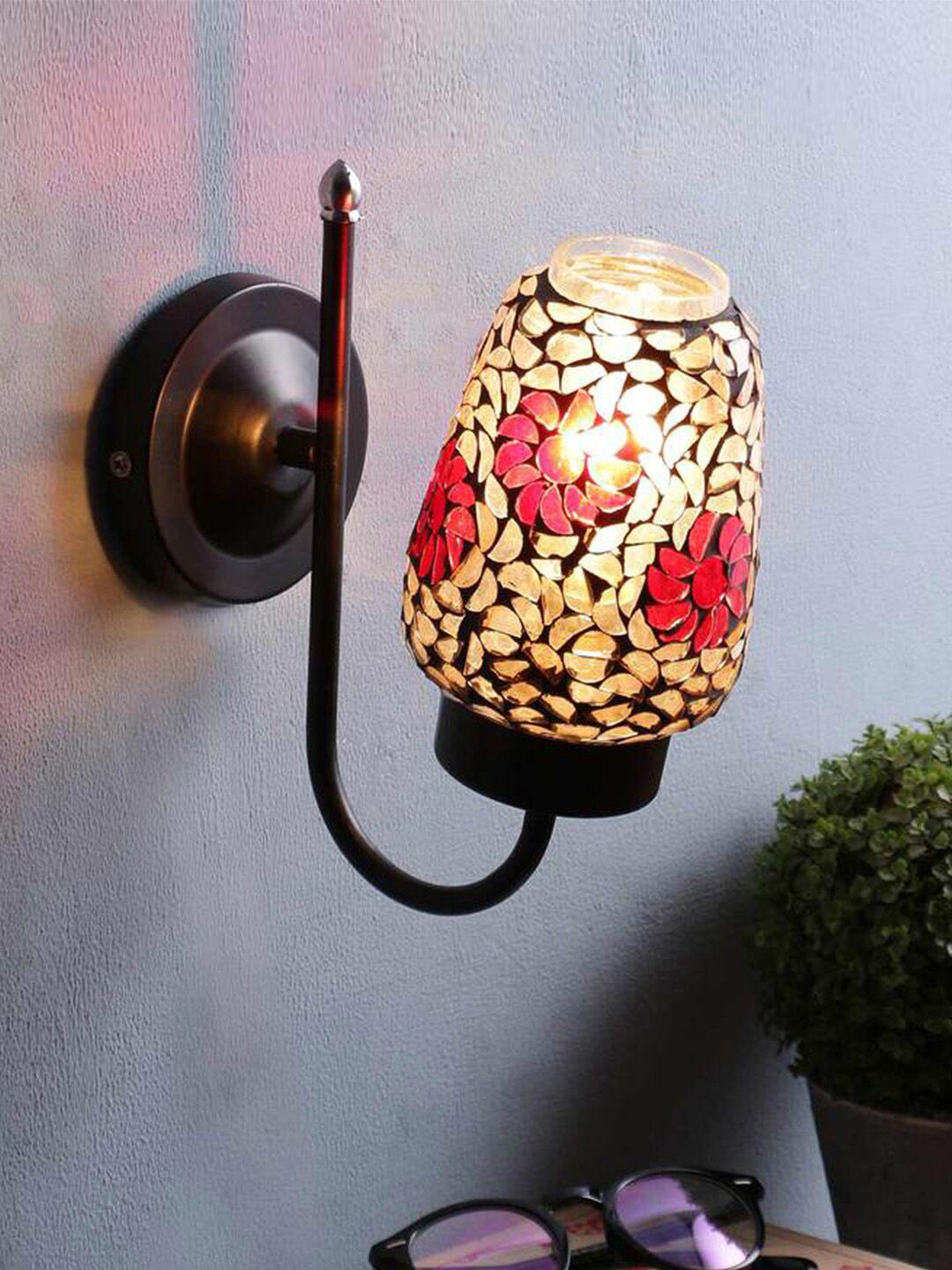 Devansh Silver & Red Mosaic Glass Wall Mounted Lamp Price in India