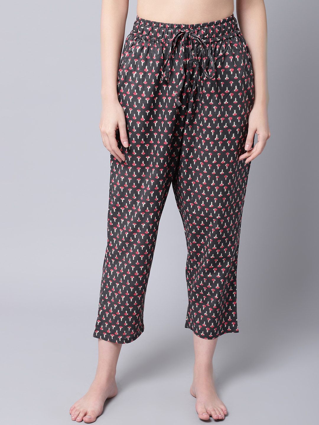 TAG 7 Women Grey Printed Cotton Lounge Pants Price in India