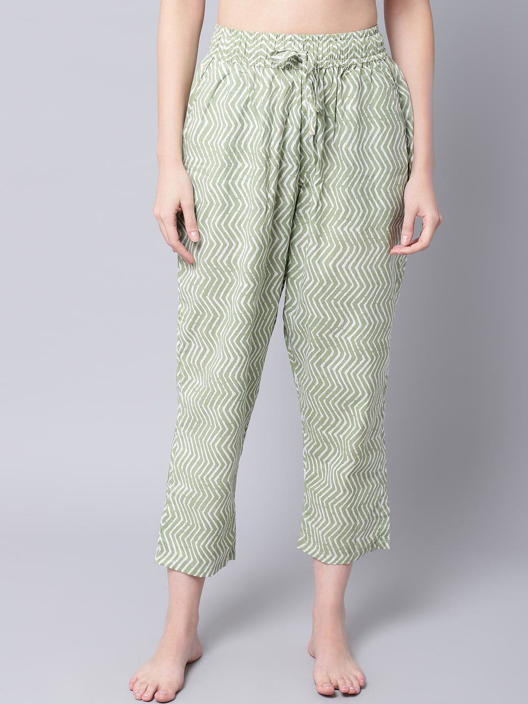 TAG 7 Women Green Printed Cotton Lounge Pants Price in India