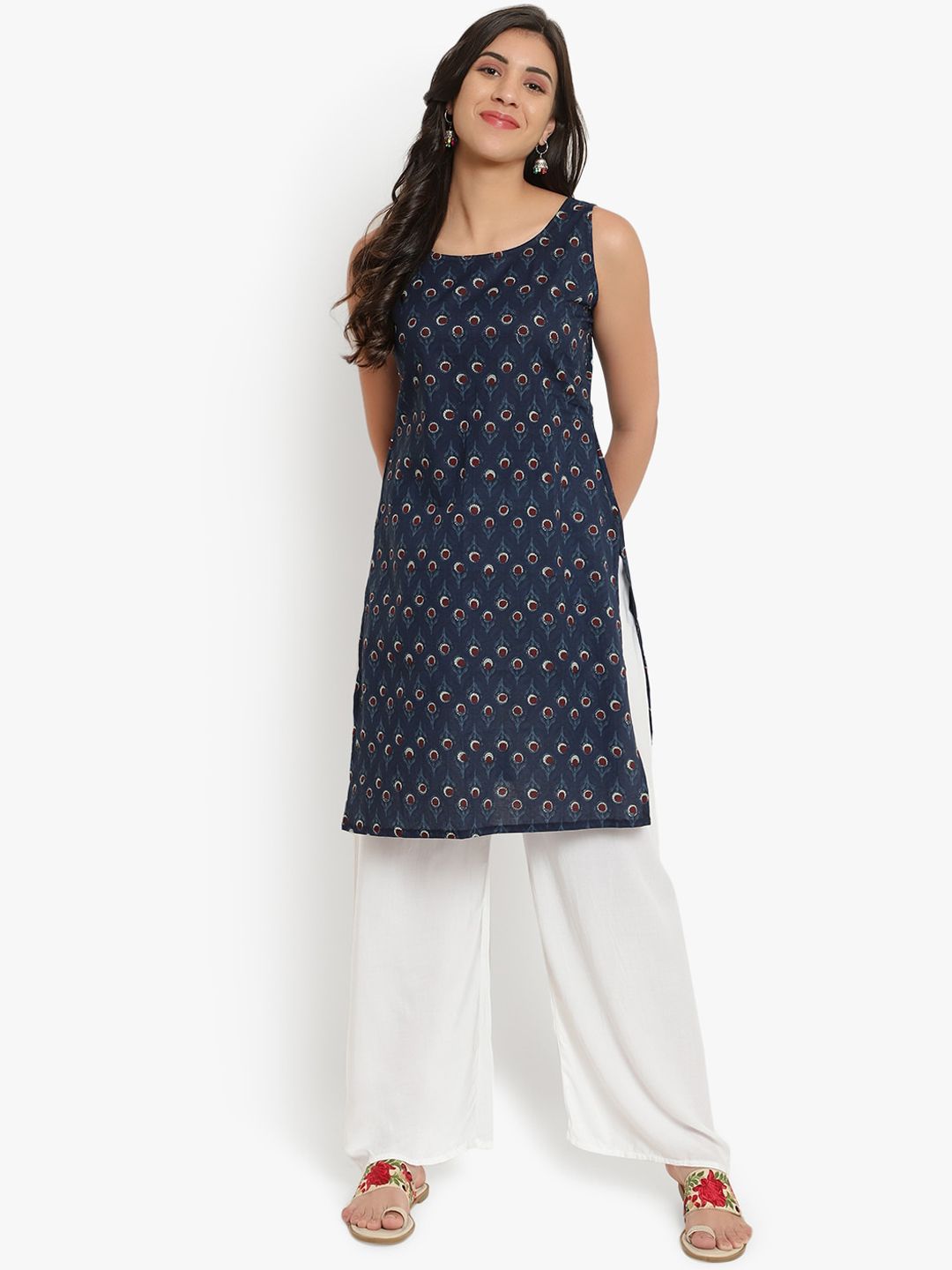 DIVINATION Women Blue Ethnic Motifs Thread Work Kurta Price in India