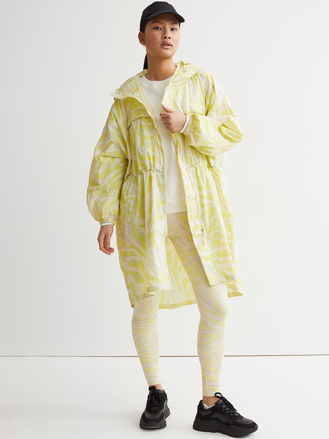 H&M Women Yellow & Grey Printed Water-Repellent Parka Jacket Price in India