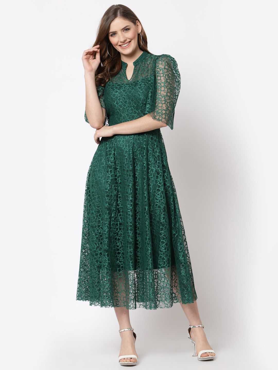 Just Wow Green Lace Midi Dress Price in India