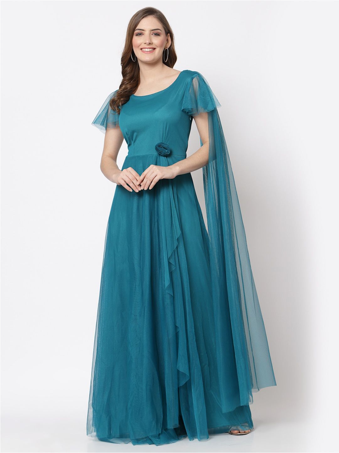 Just Wow Teal Net Maxi Dress Price in India
