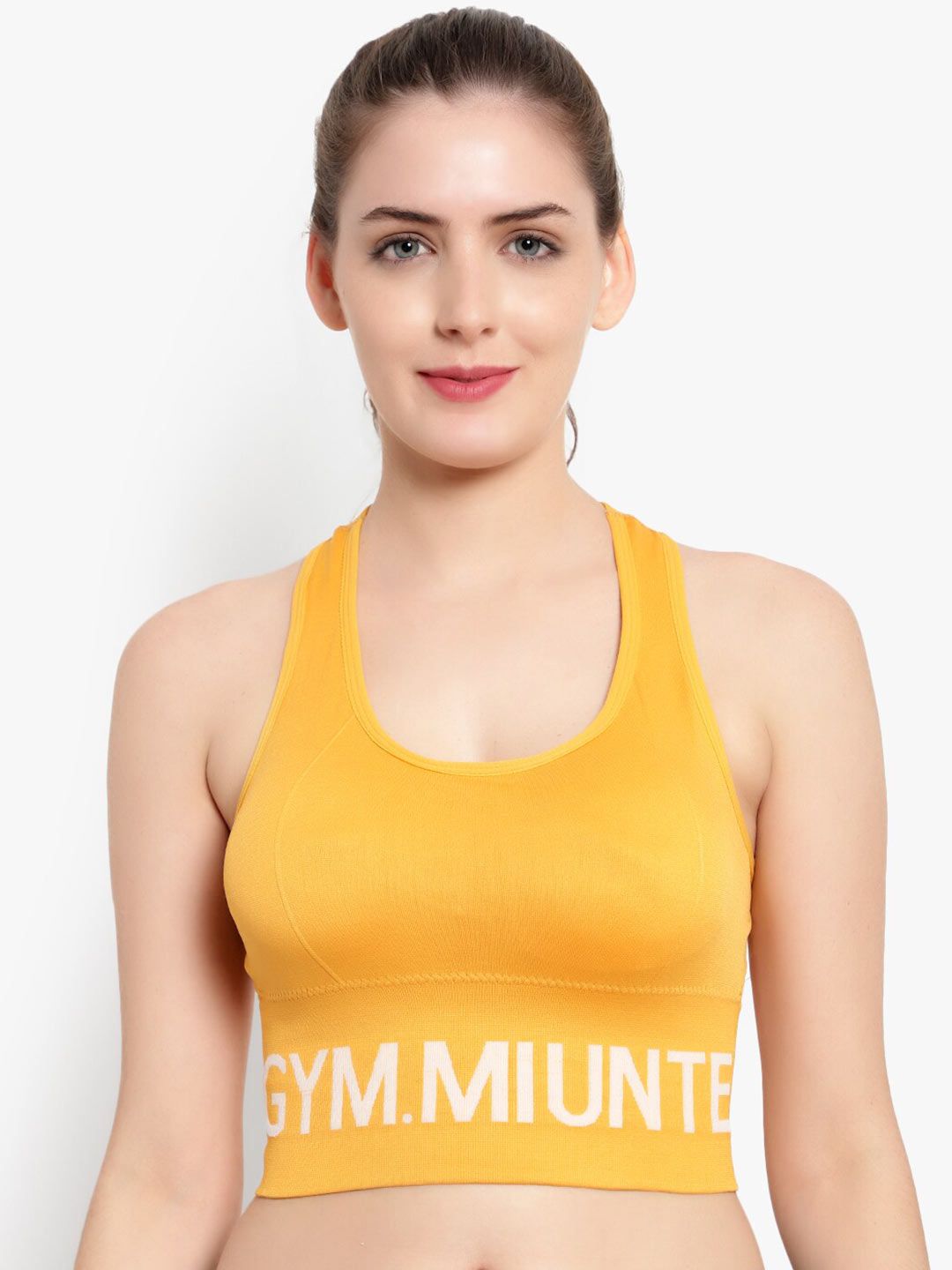 BRACHY Mustard Typography Lightly Padded & Non Wired Bra Price in India