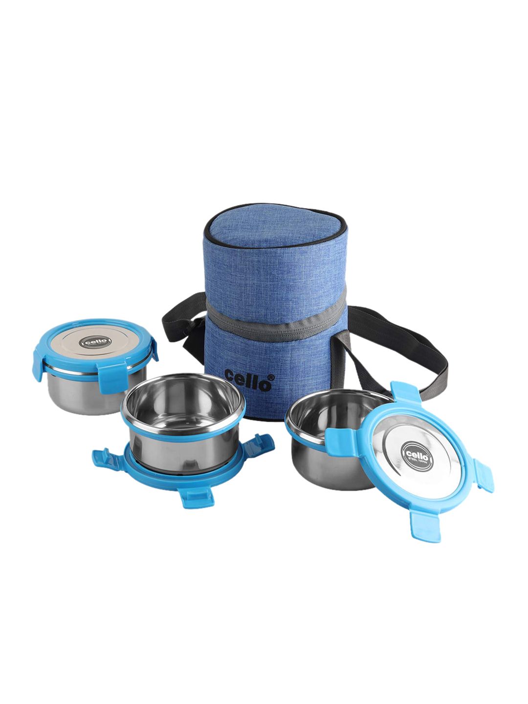 Cello Blue Solid Stainless Steel 3Pc Lunch Box Price in India