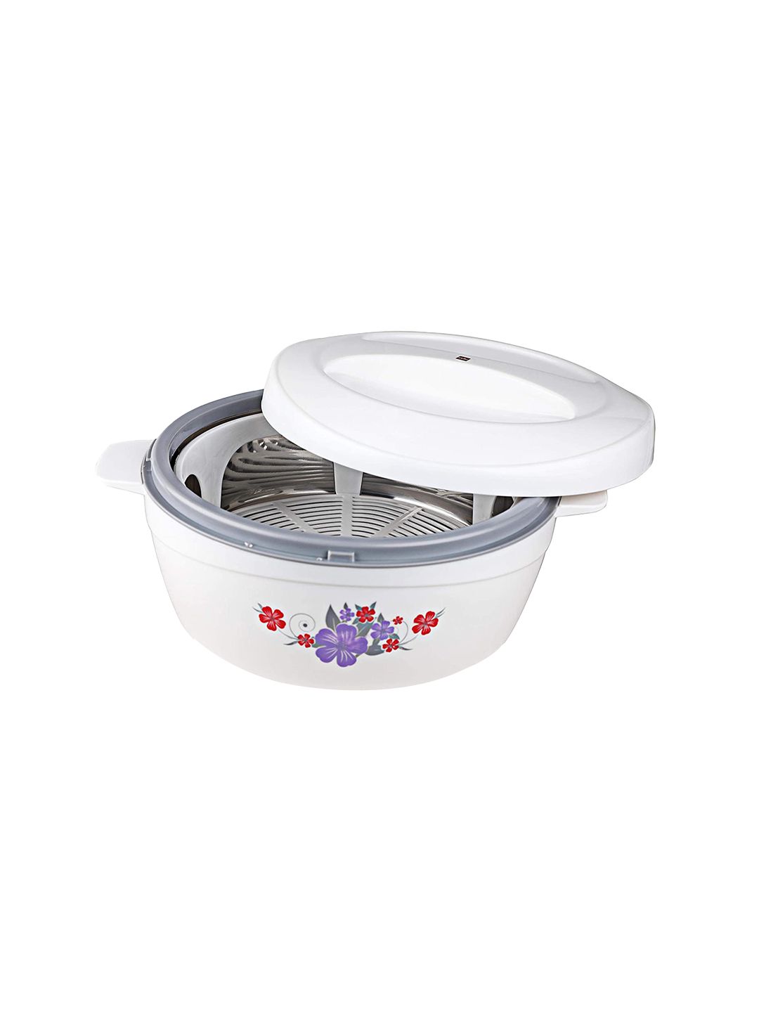 Cello White & Grey Printed Roti Plus Plastic Serving Casserole with Lid 2L Price in India