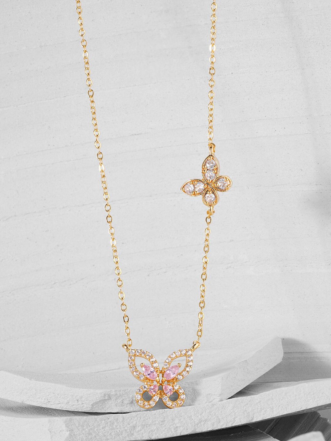 MINUTIAE Gold-Toned & White Brass Gold-Plated Handcrafted Necklace Price in India