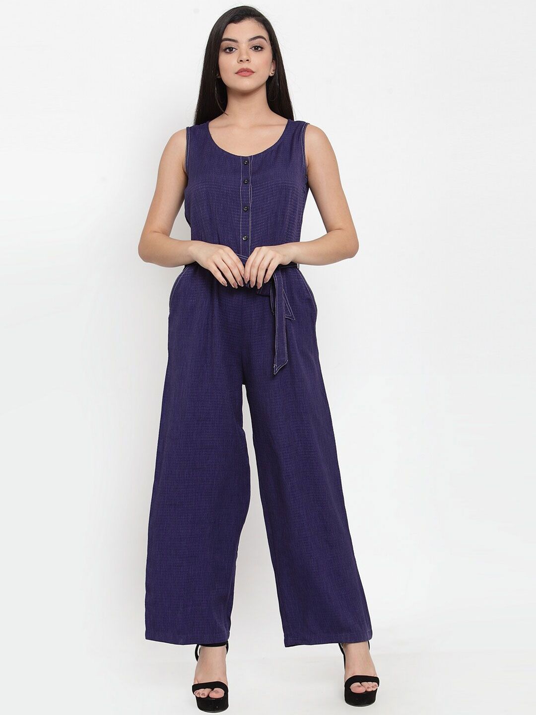 Aujjessa Navy Blue Modal Basic Jumpsuit Price in India