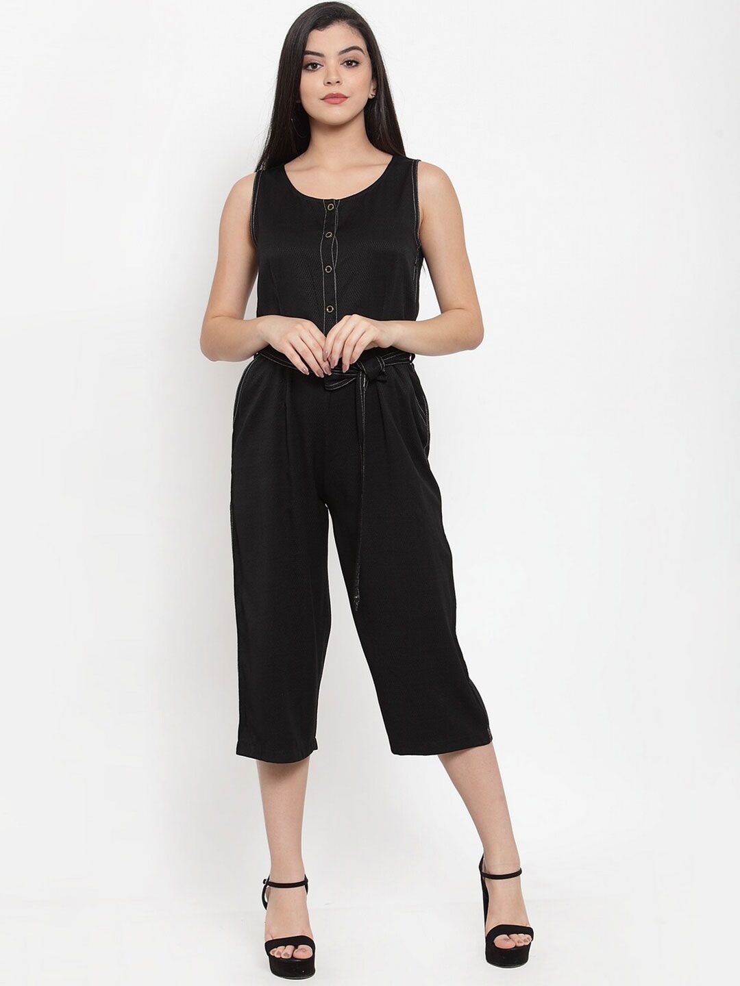 Aujjessa Women Black Modal Culotte Jumpsuit Price in India