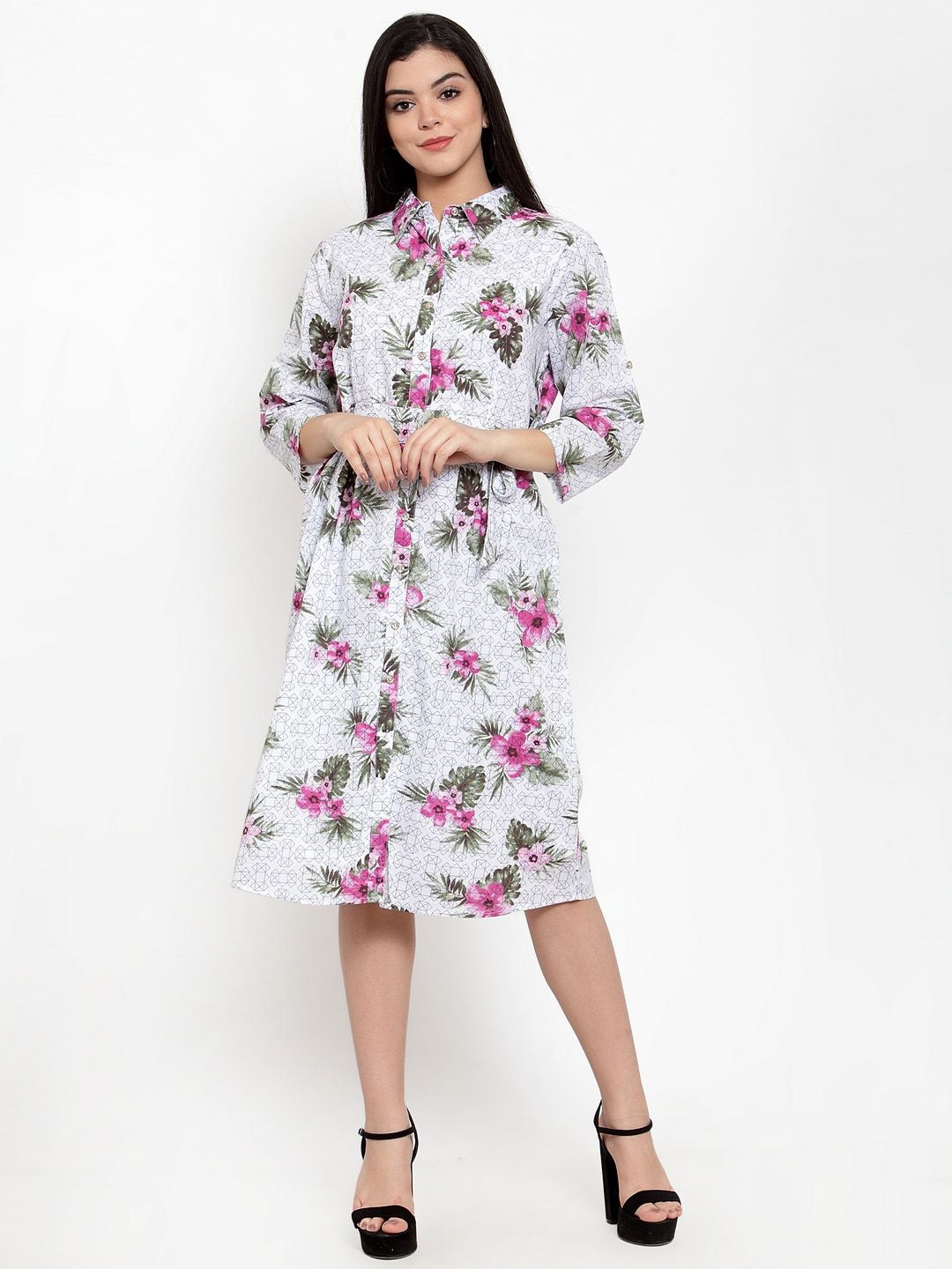 Aujjessa White Floral Shirt Dress Price in India