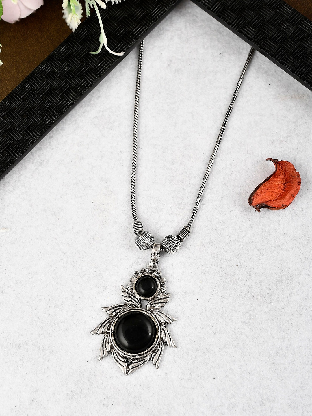 Silvermerc Designs Unisex Silver-Toned & Black Silver-Plated Oxidised Necklace Price in India