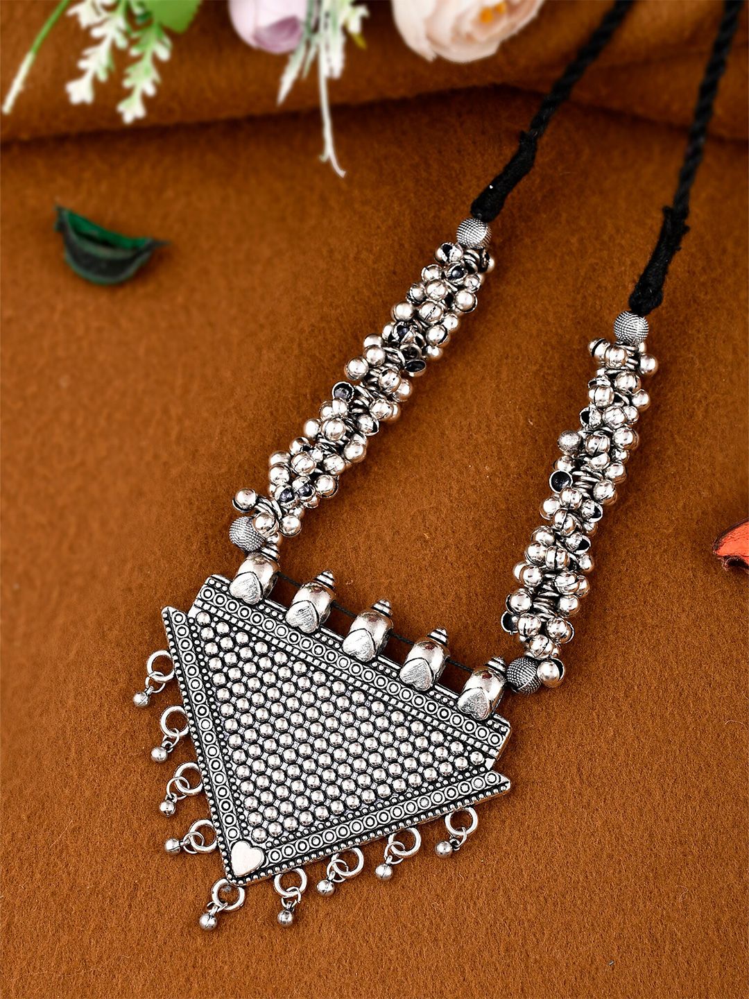 Silvermerc Designs Silver-Toned Brass Silver-Plated Oxidised Necklace Price in India