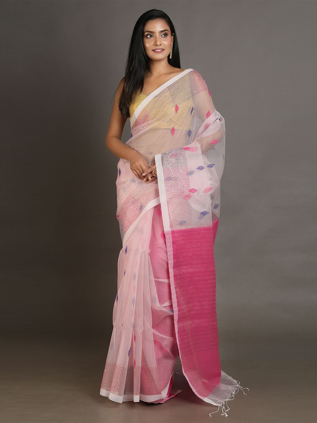 Arhi Pink Woven Design Muslin Silk Saree Price in India