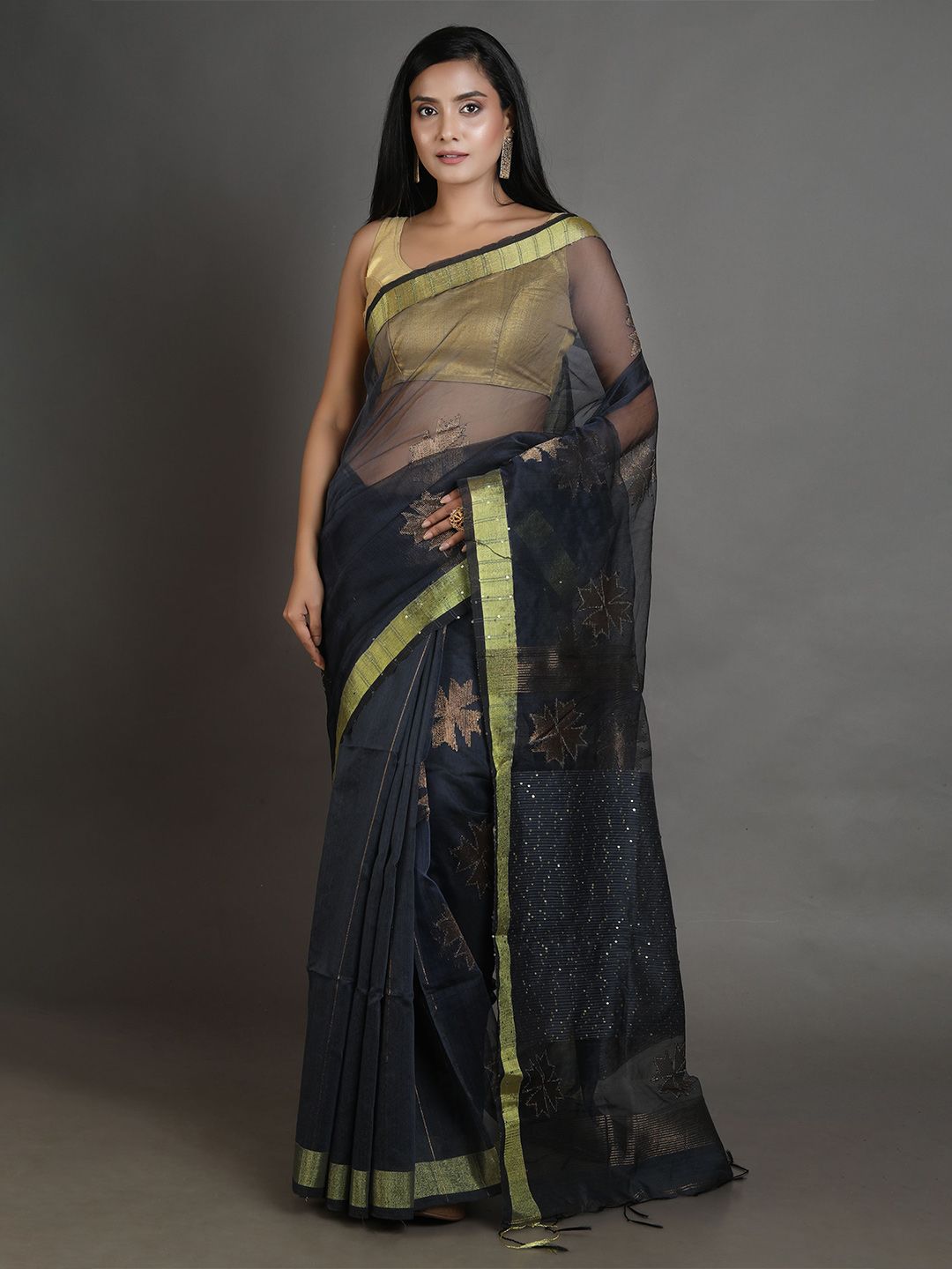 Arhi Black & Golden Woven Design Zari Pure Silk Saree Price in India