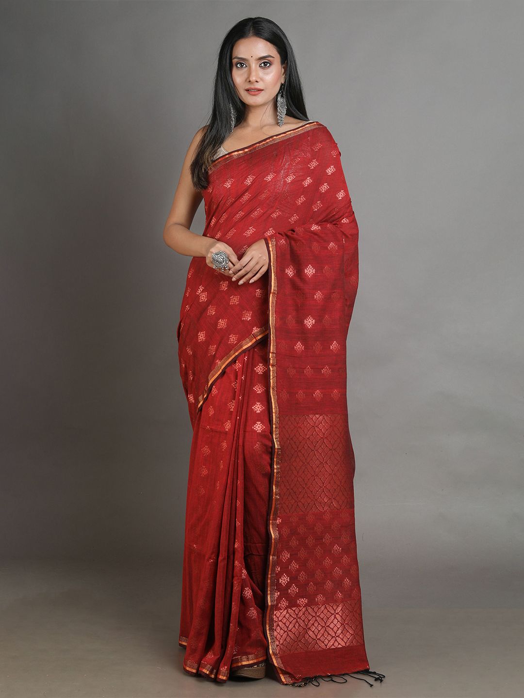 Arhi Red Woven Design Pure Linen Saree Price in India
