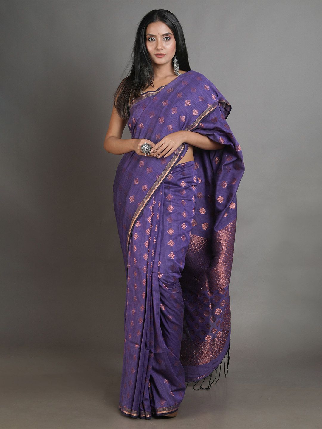 Arhi Purple & Copper-Toned Woven Design Zari Pure Linen Saree Price in India