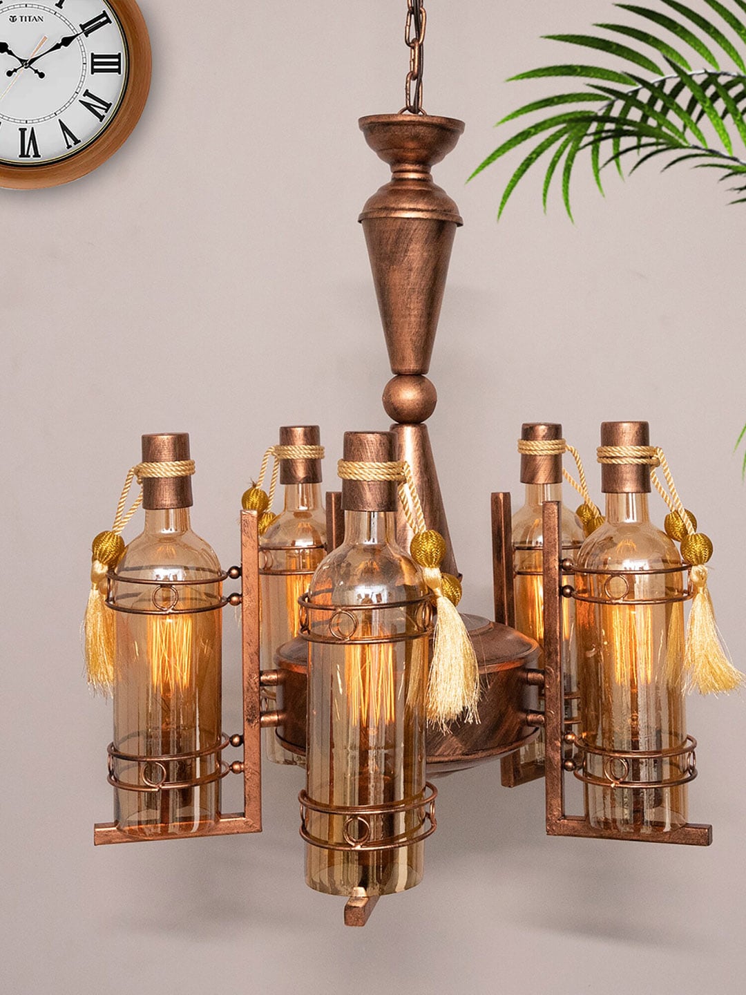 Homesake Copper-Toned 5-Light Antique Edison Ceiling Lamp Price in India