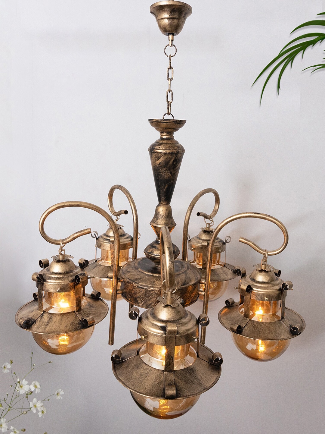 Homesake Gold Toned 5-Light Oil Rubbed Antique Metal Jhoomar Price in India