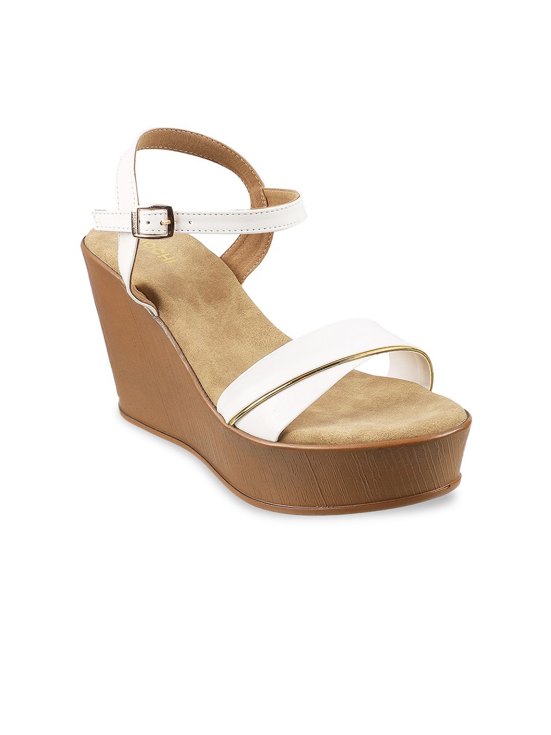 Mochi White Wedge Sandals with Buckles Price in India