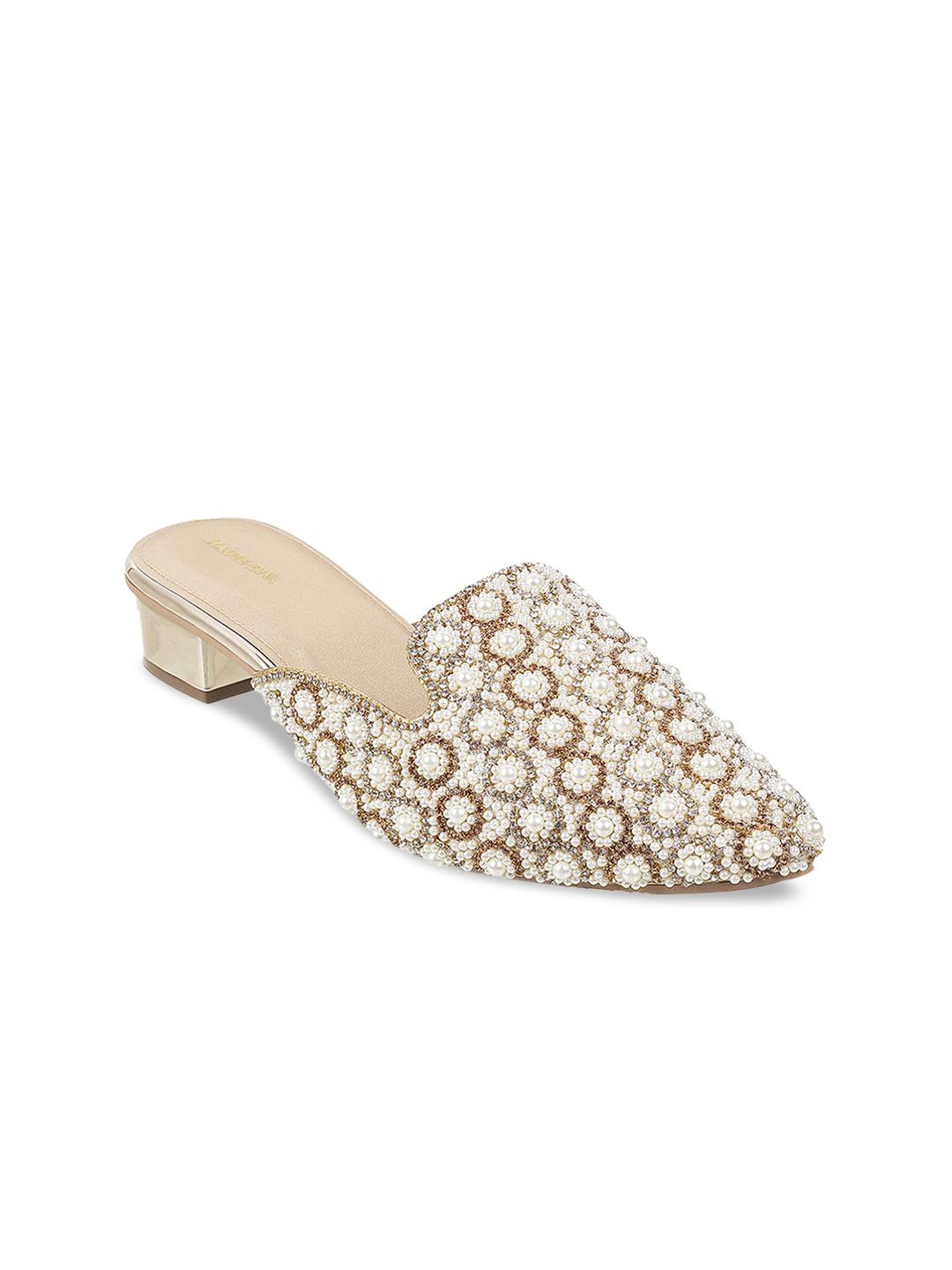 Mochi Women Gold-Toned Mules Flats Price in India