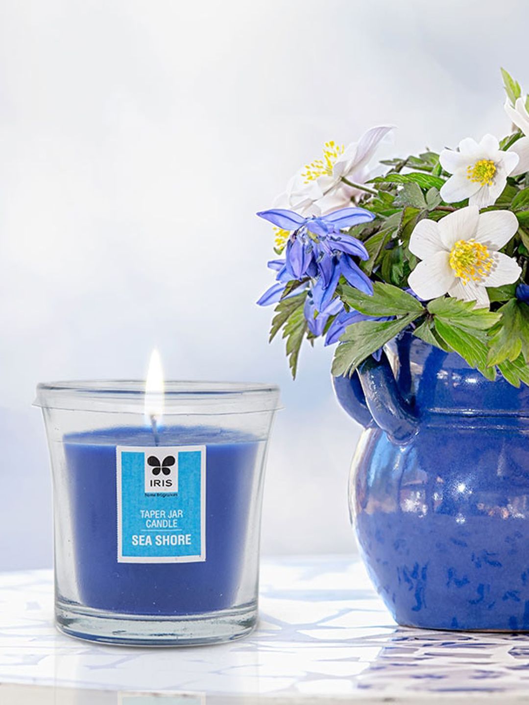 Iris Unisex Blue Taper Jar Sea Shore Scented Candles Price in India