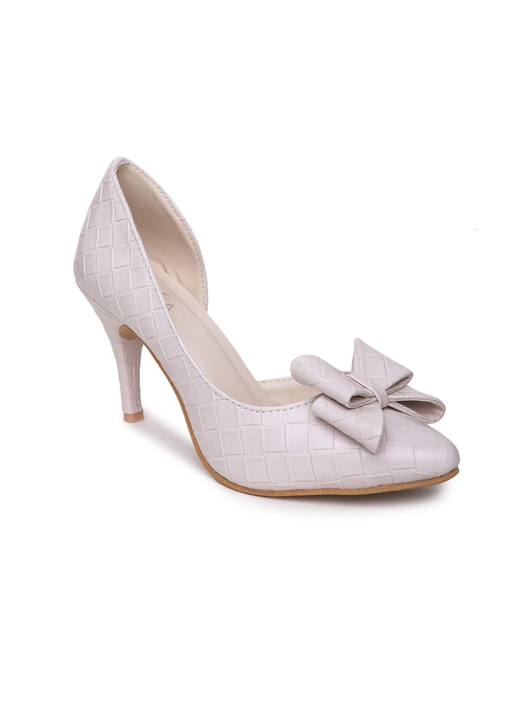 VALIOSAA Cream-Coloured Stiletto Pumps with Bows Price in India