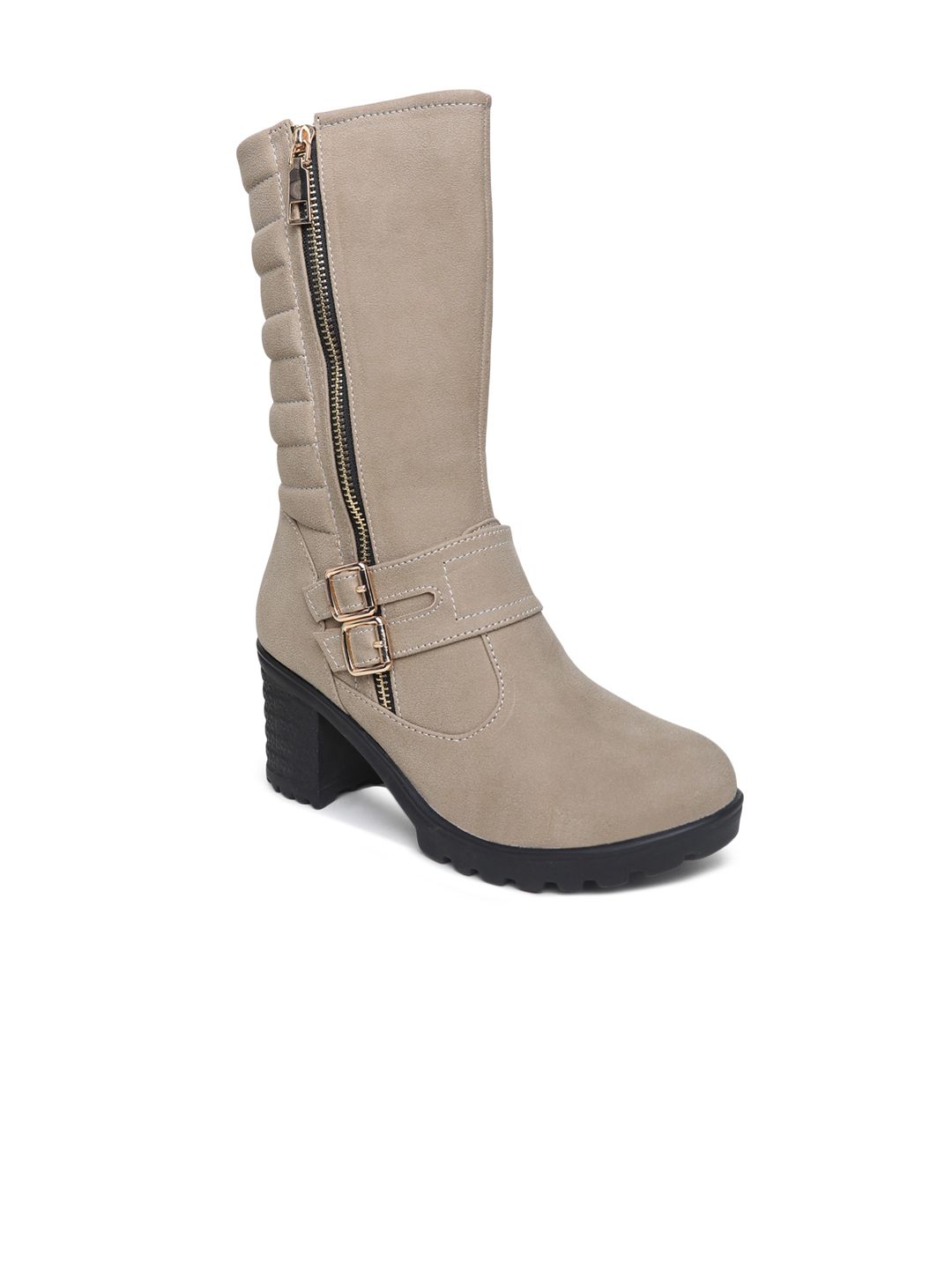 VALIOSAA Women Cream-Colored High-Top Heeled Boots Price in India