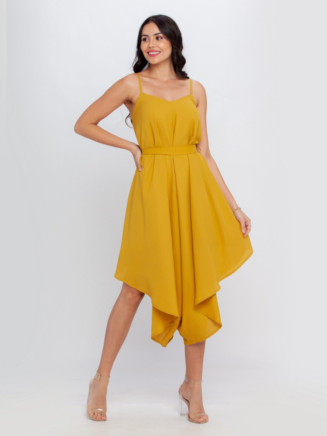 Zink London Mustard Flared Culotte Jumpsuit Price in India