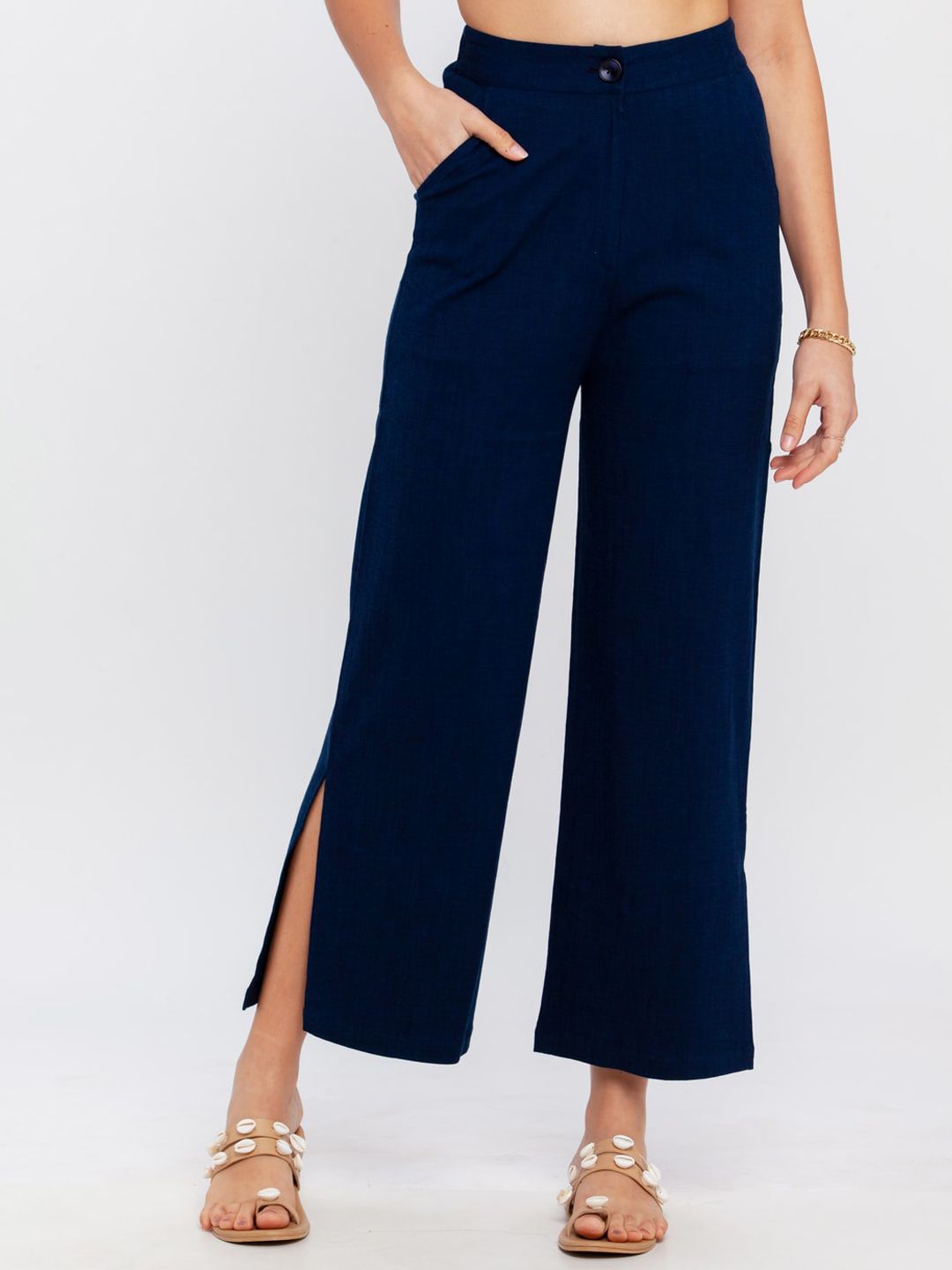 Zink London Women Blue High-Rise Trousers Price in India