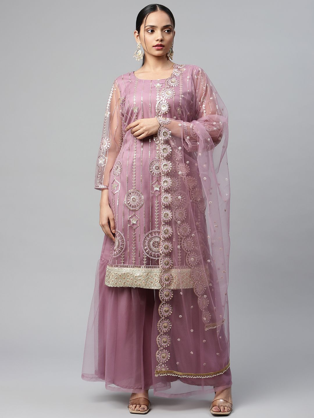 Readiprint Fashions Mauve & Gold-Toned Embroidered Unstitched Dress Material Price in India