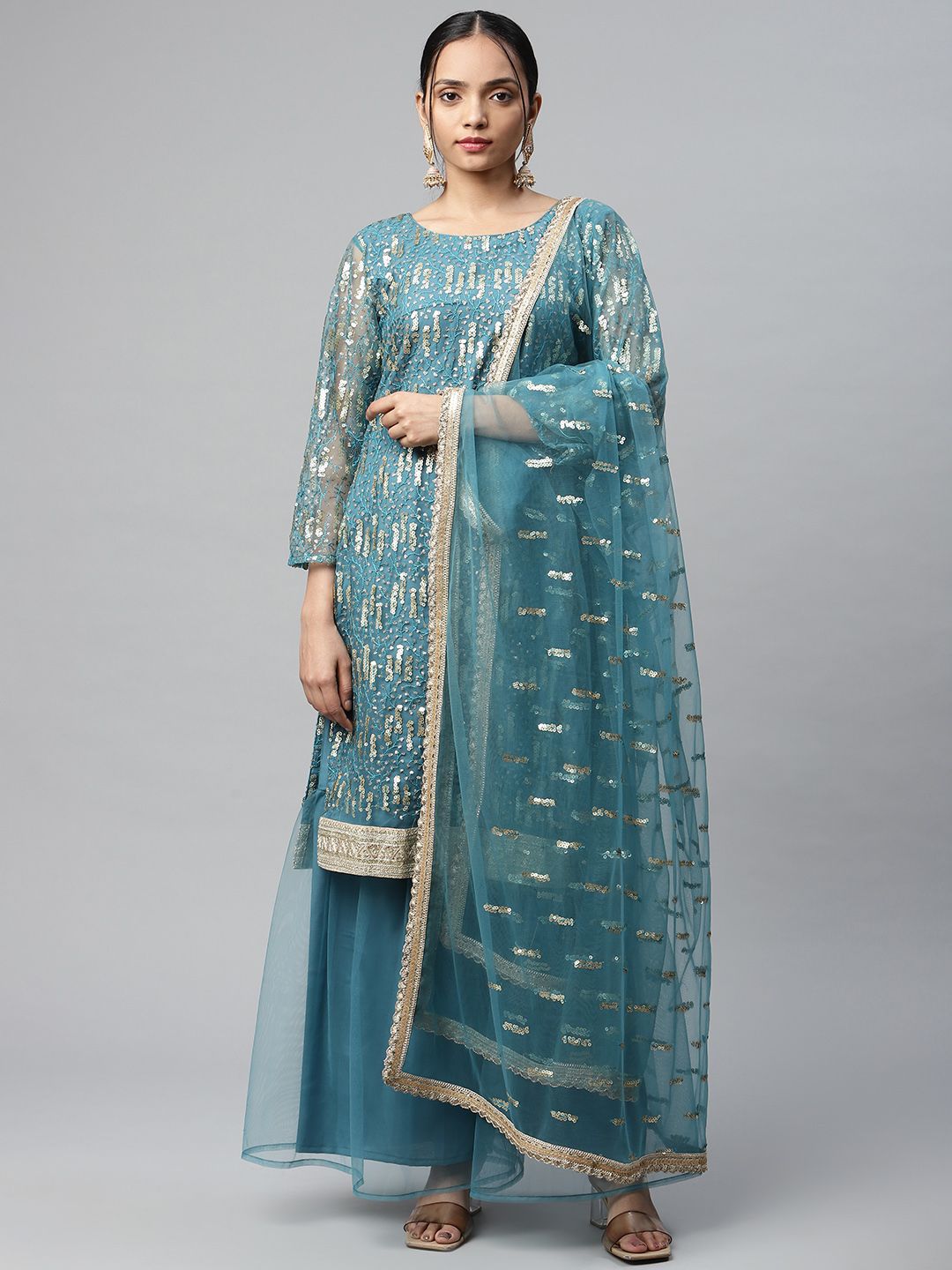 Readiprint Fashions Blue & Gold-Toned Embroidered Unstitched Dress Material Price in India