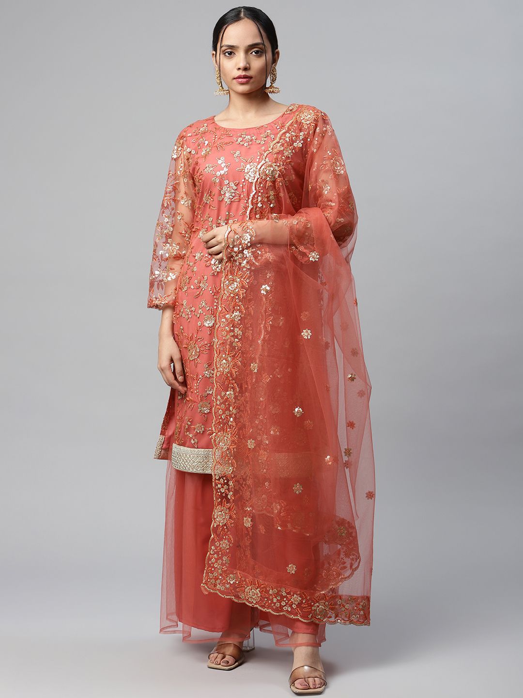 Readiprint Fashions Red & Gold-Toned Embroidered Unstitched Dress Material Price in India