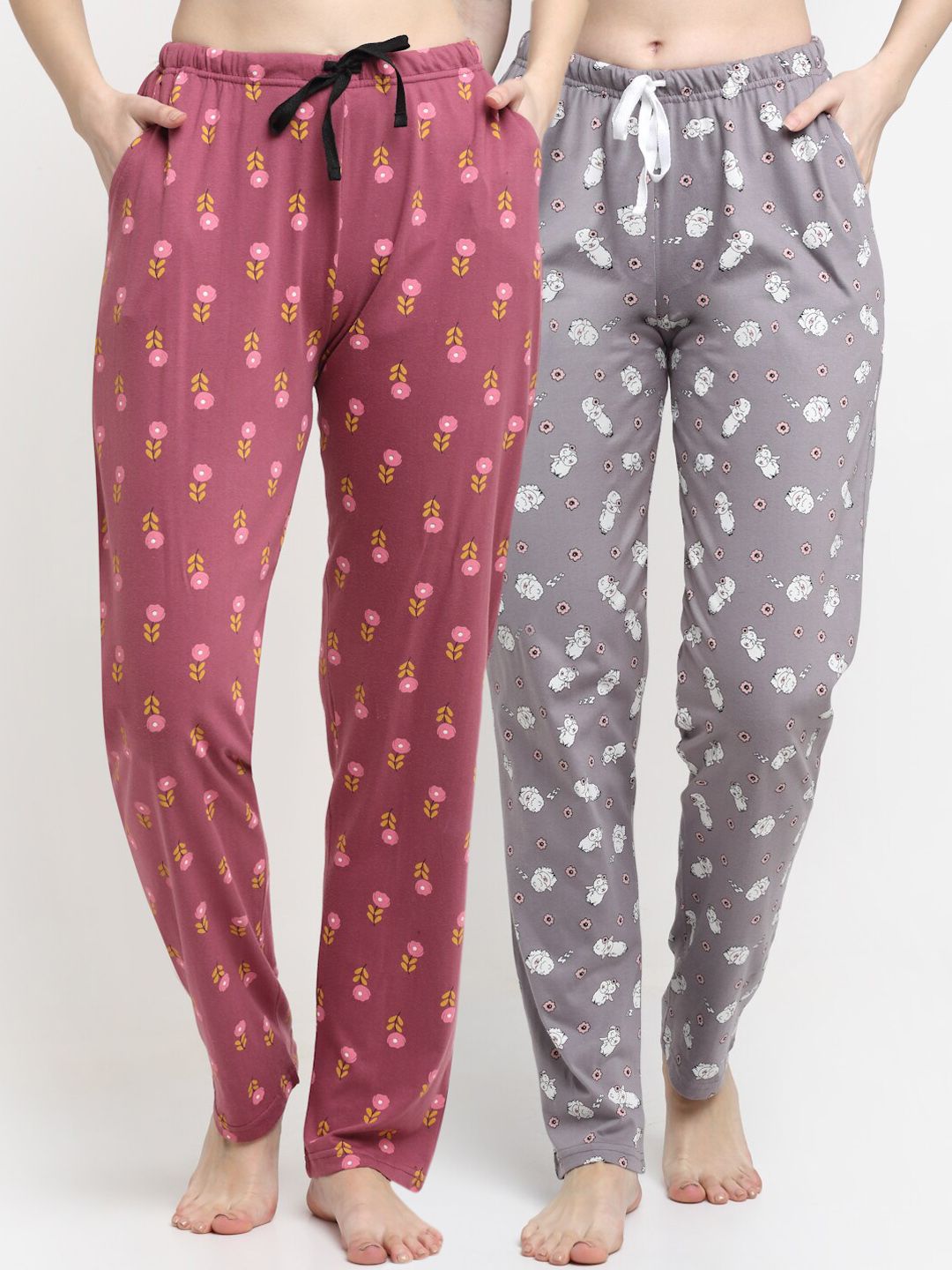 Kanvin Women Set Of 2 Printed  Pure Cotton Lounge Pants Price in India