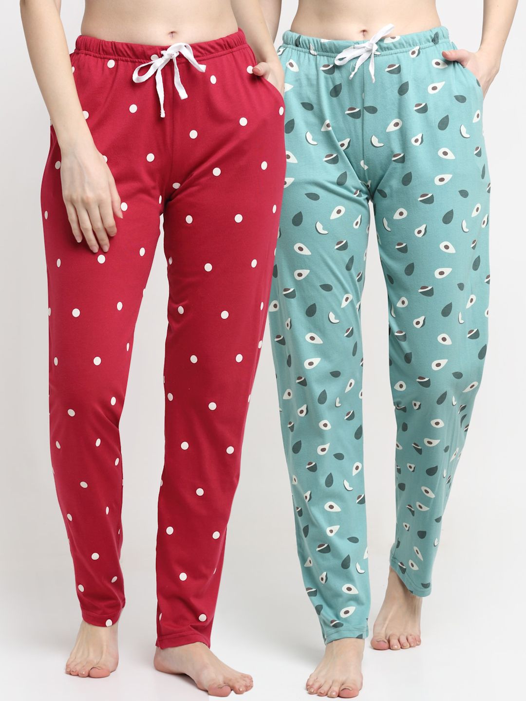 Kanvin Women Green & Red Printed Cotton Lounge Pants Price in India