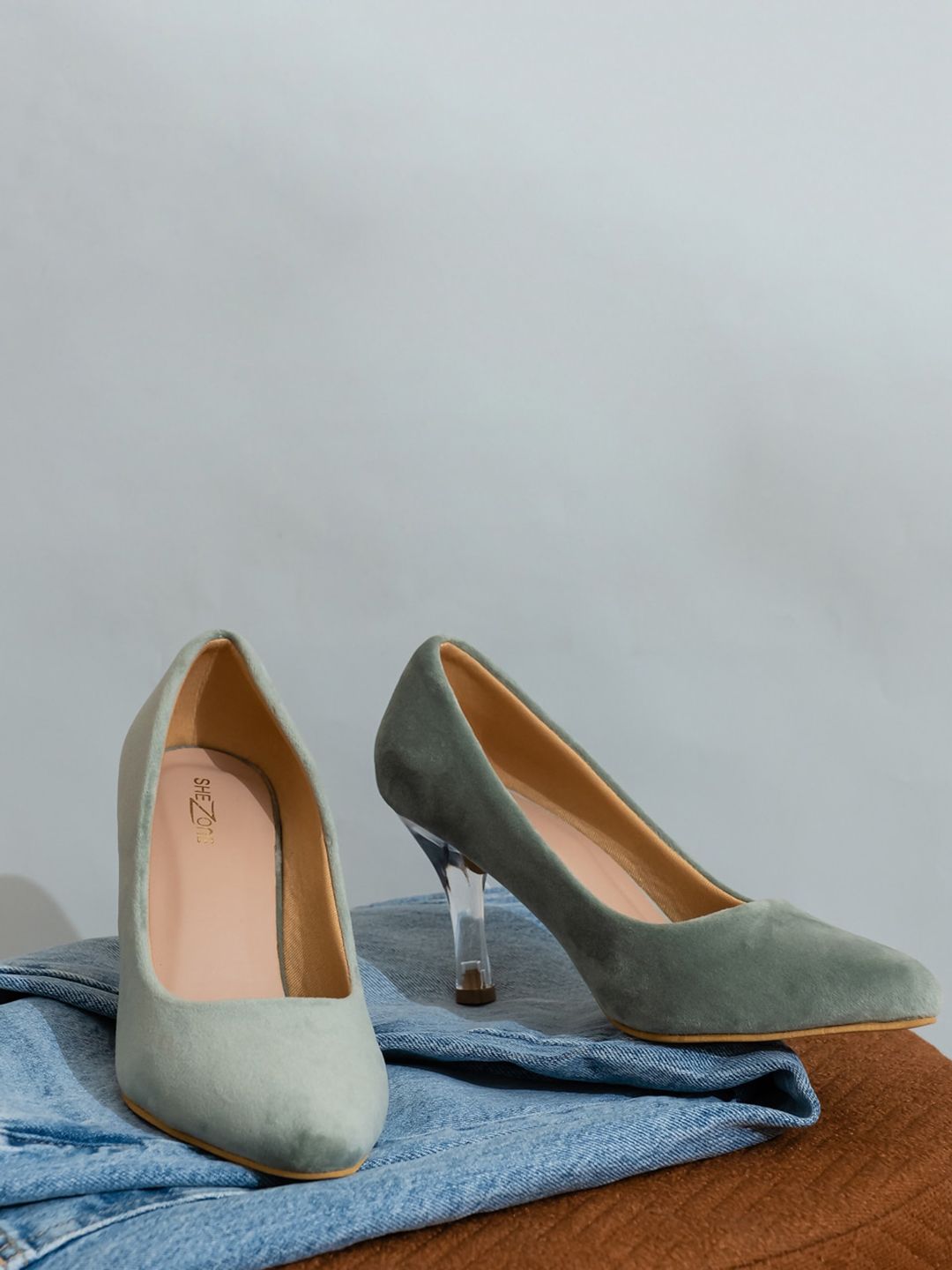 Shezone Sea Green Suede Pumps Price in India