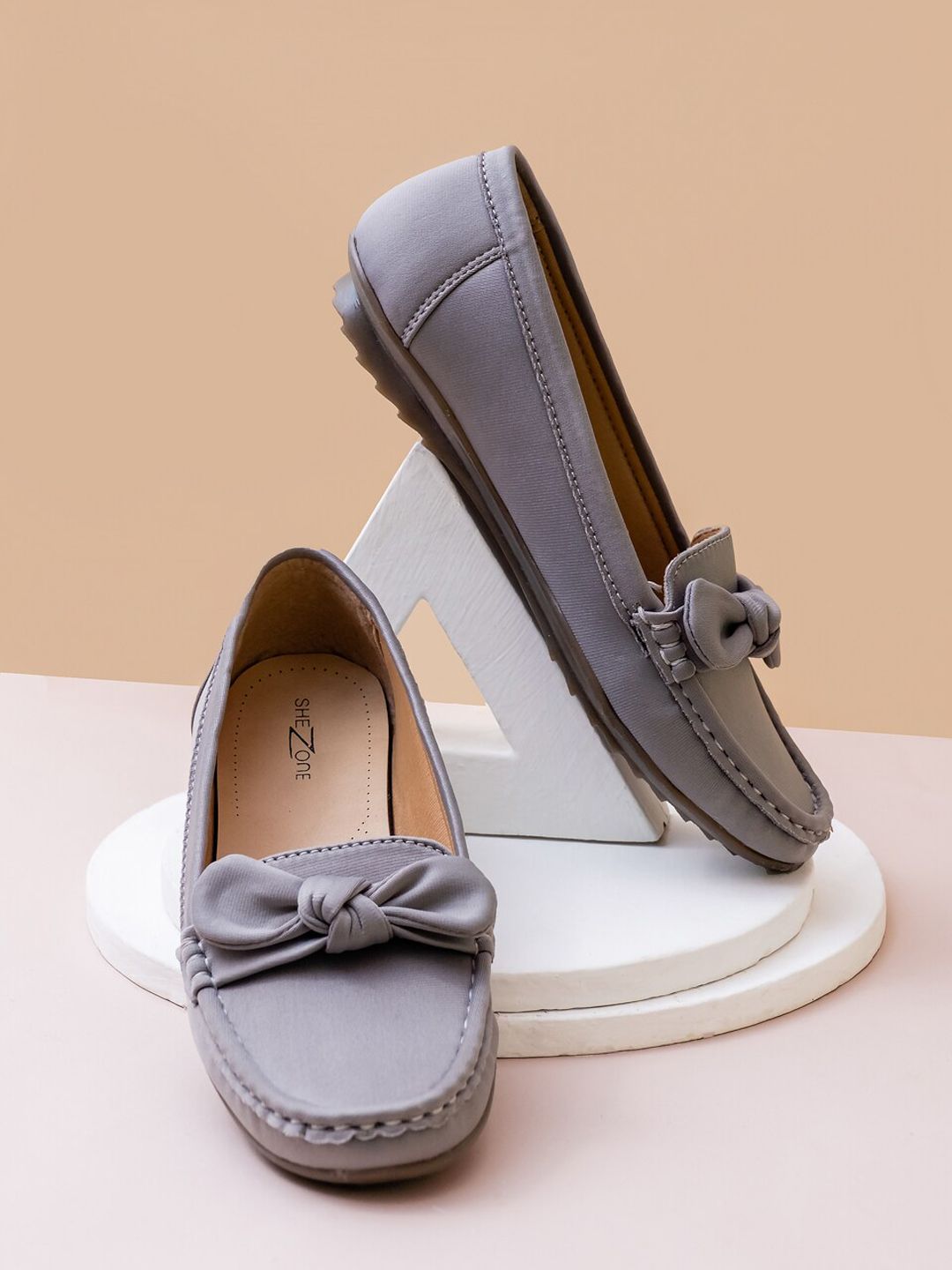 Shezone Women Grey Embellished Ballerinas with Bows Flats Price in India