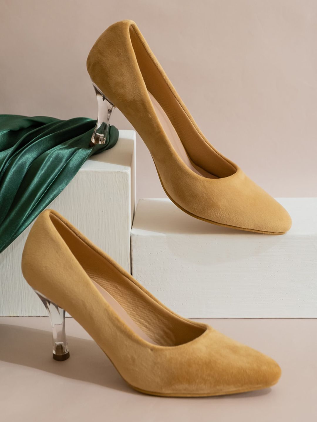 Shezone Mustard Textured Suede Pumps Price in India