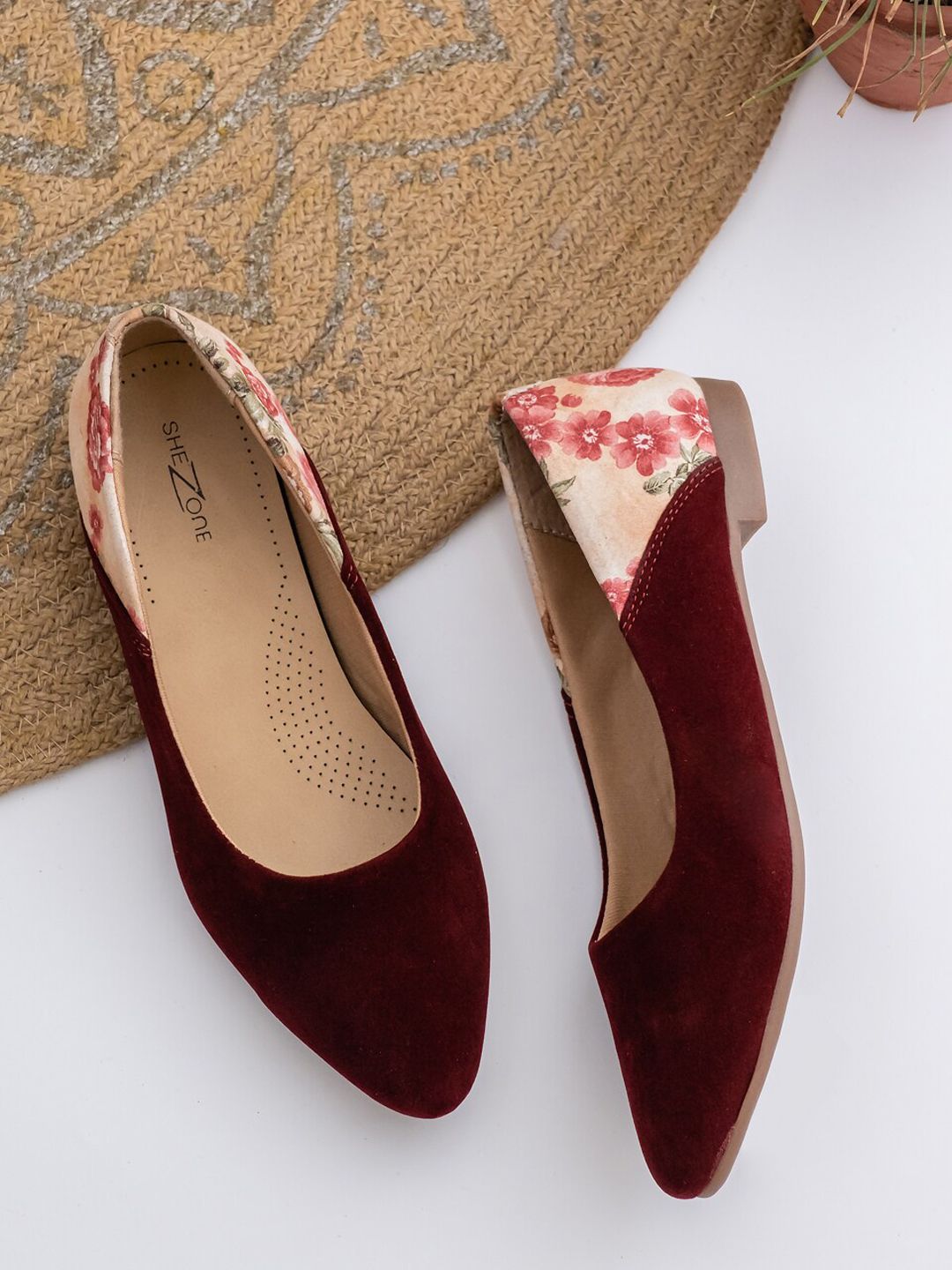 Shezone Women Maroon Ballerinas with Bows Flats Price in India