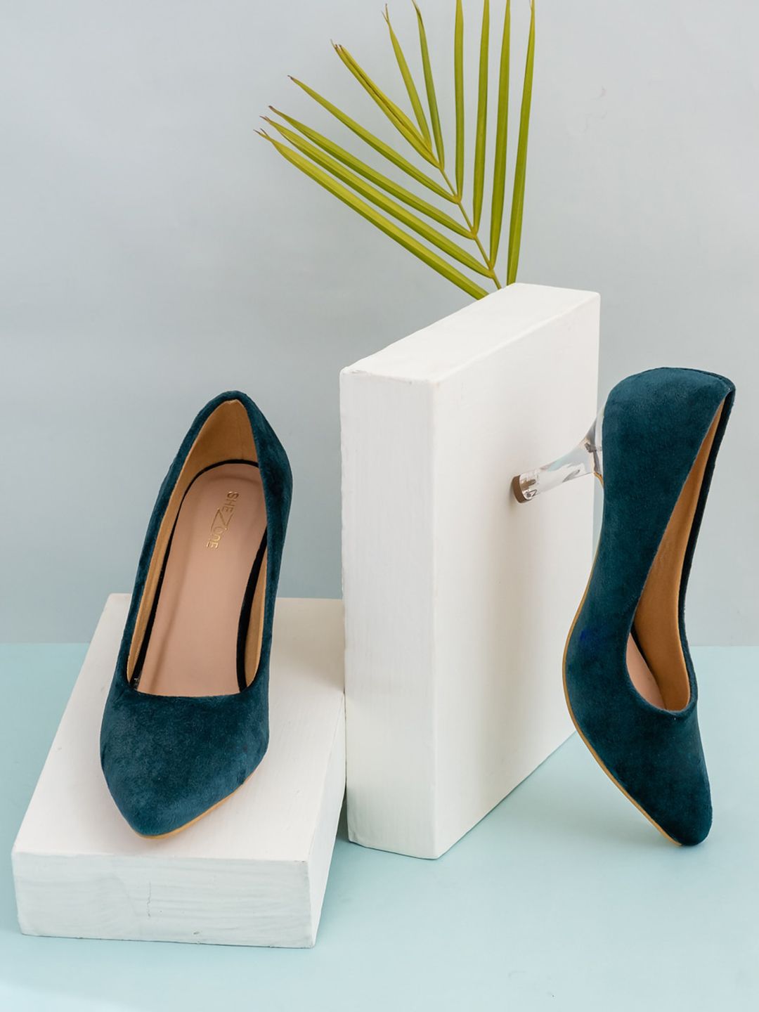 Shezone Green Suede Block Pumps Price in India