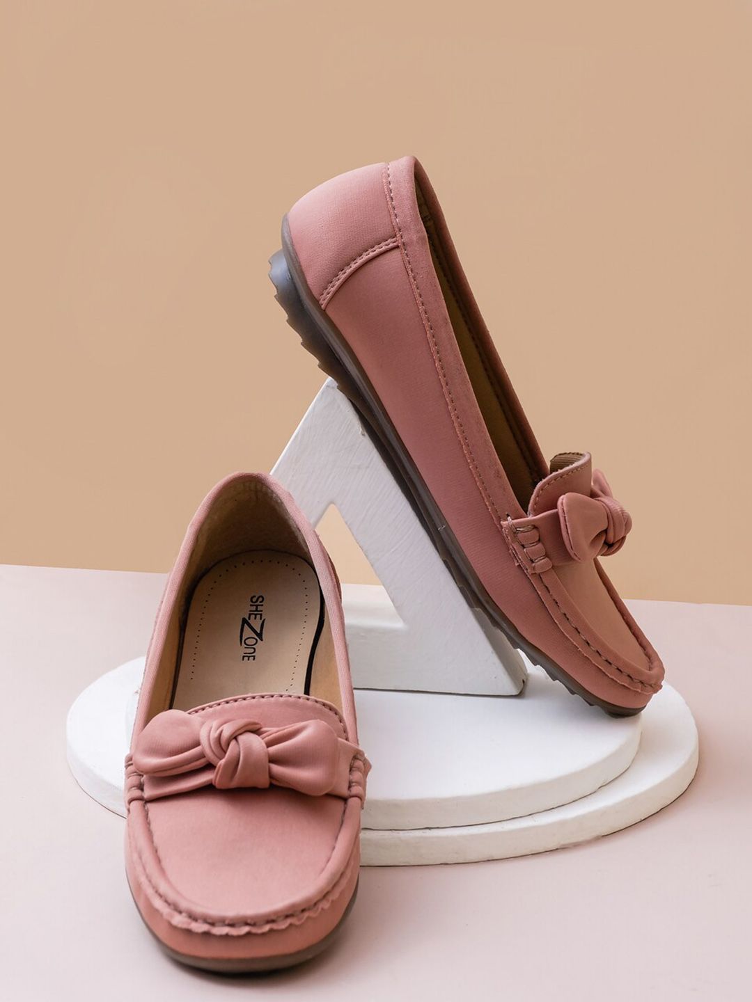 Shezone Women Peach-Coloured Ballerinas with Bows Flats Price in India