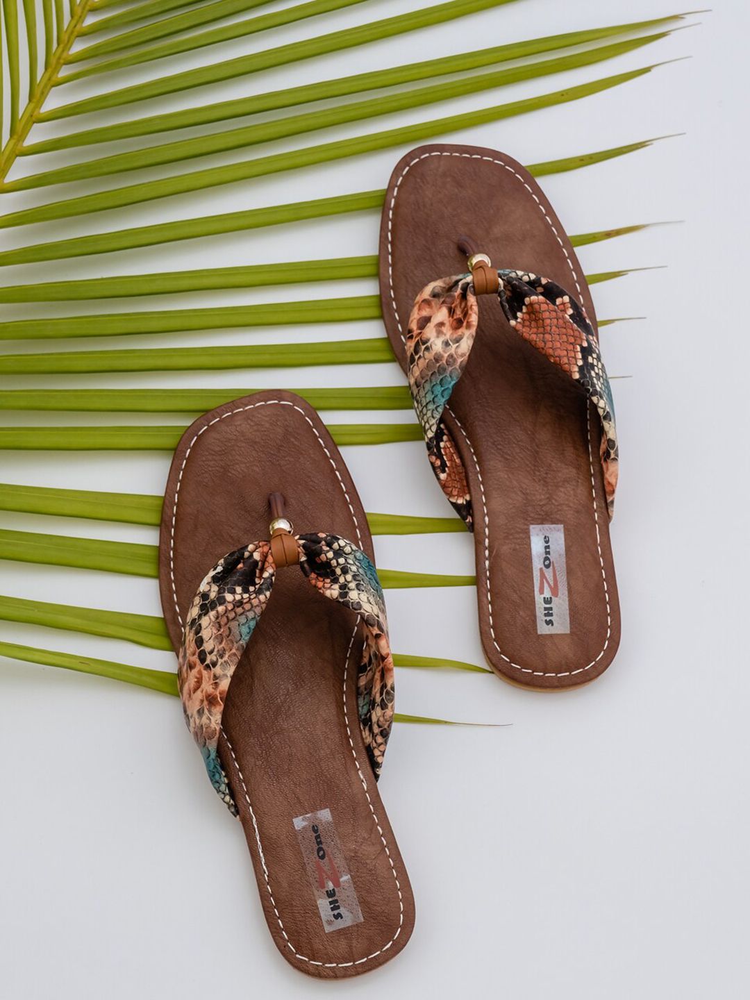 Shezone Women Rust Embellished T-Strap Flats Price in India