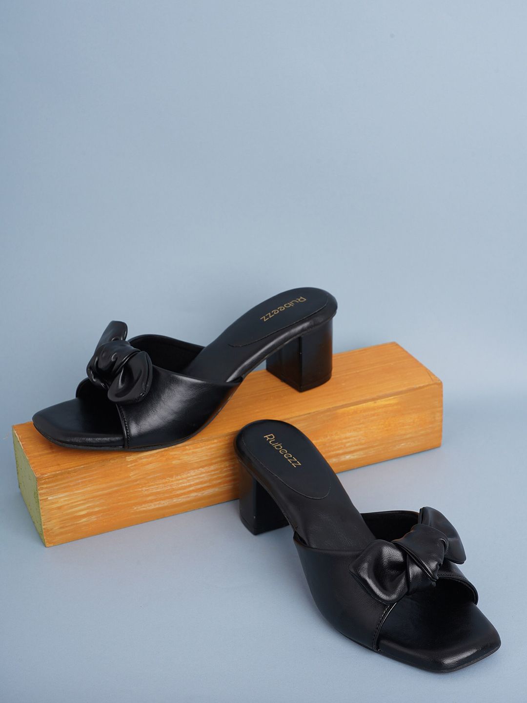 Rubeezz Black Party Block Mules with Bows Price in India