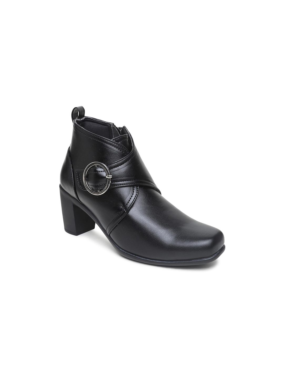 VALIOSAA Women Black Solid Heeled Boots Price in India