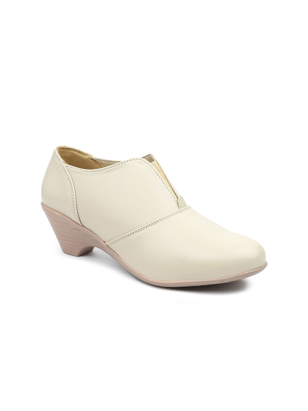VALIOSAA Women Cream-Coloured Solid Heeled Boots Price in India