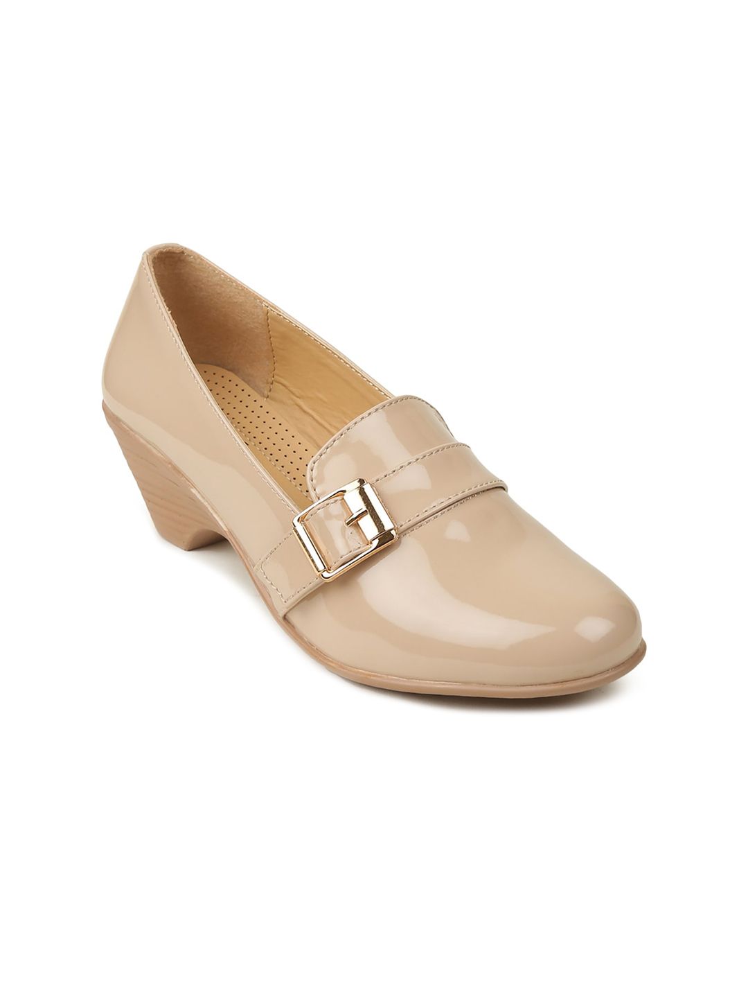 VALIOSAA Cream-Coloured Work Wedge Pumps with Buckles Price in India