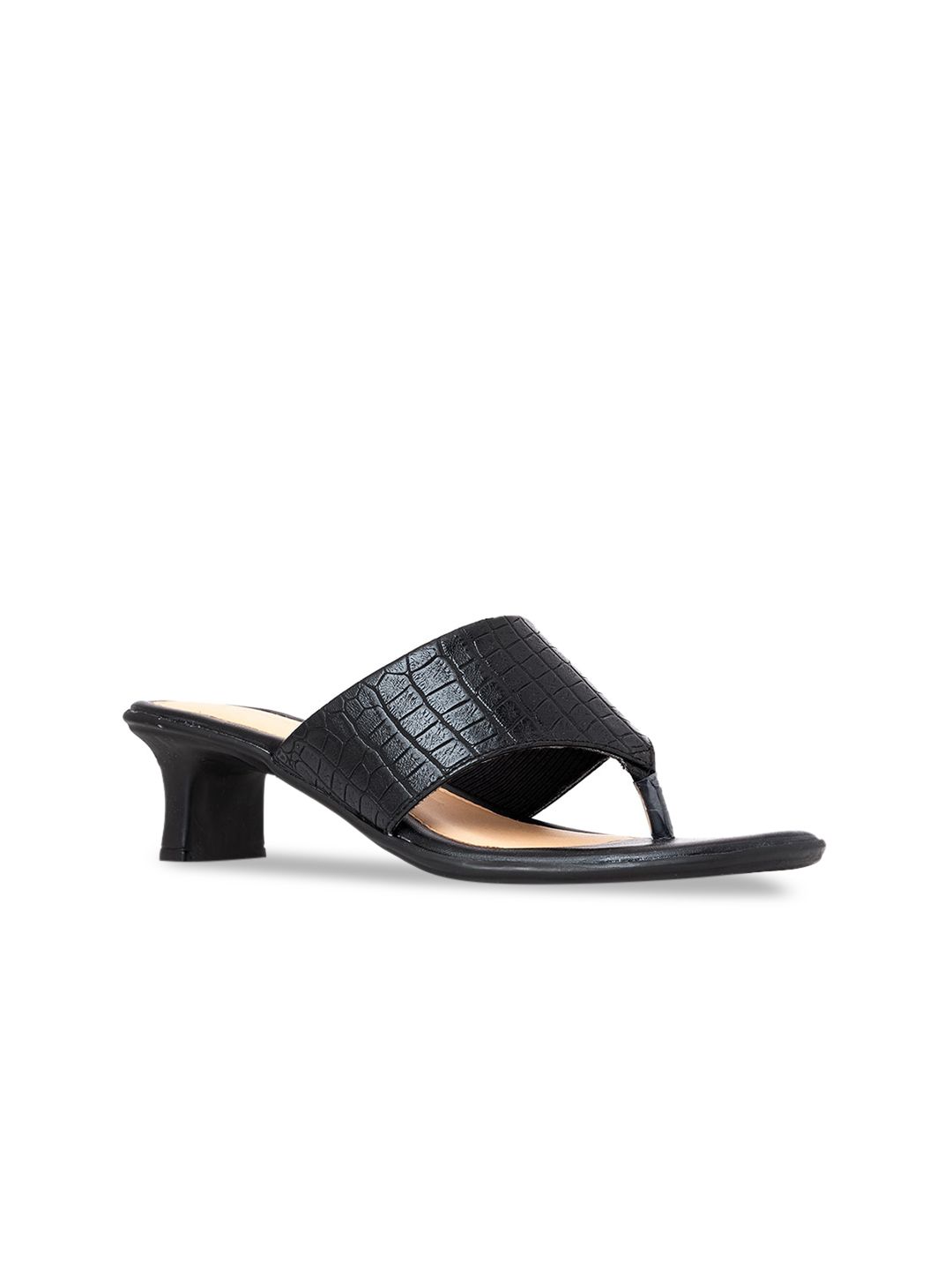 Khadims Black Textured Block Sandals Price in India